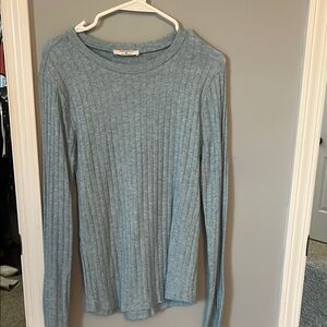 Zenana Outfitters Blue Crewneck Sweater Ribbed Knit Casual